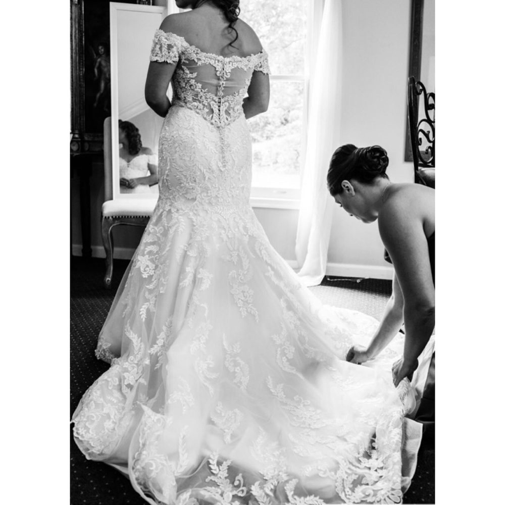 DAVID TUTERA off shoulder mermaid wedding dress